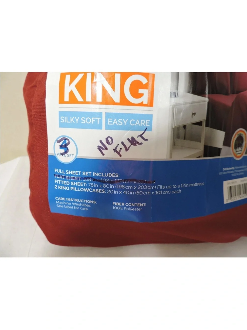 INTERIORS BY DESIGN 3 PIECE SHEET SET King Maroon Fitted Sheet & 2 Pillowcases